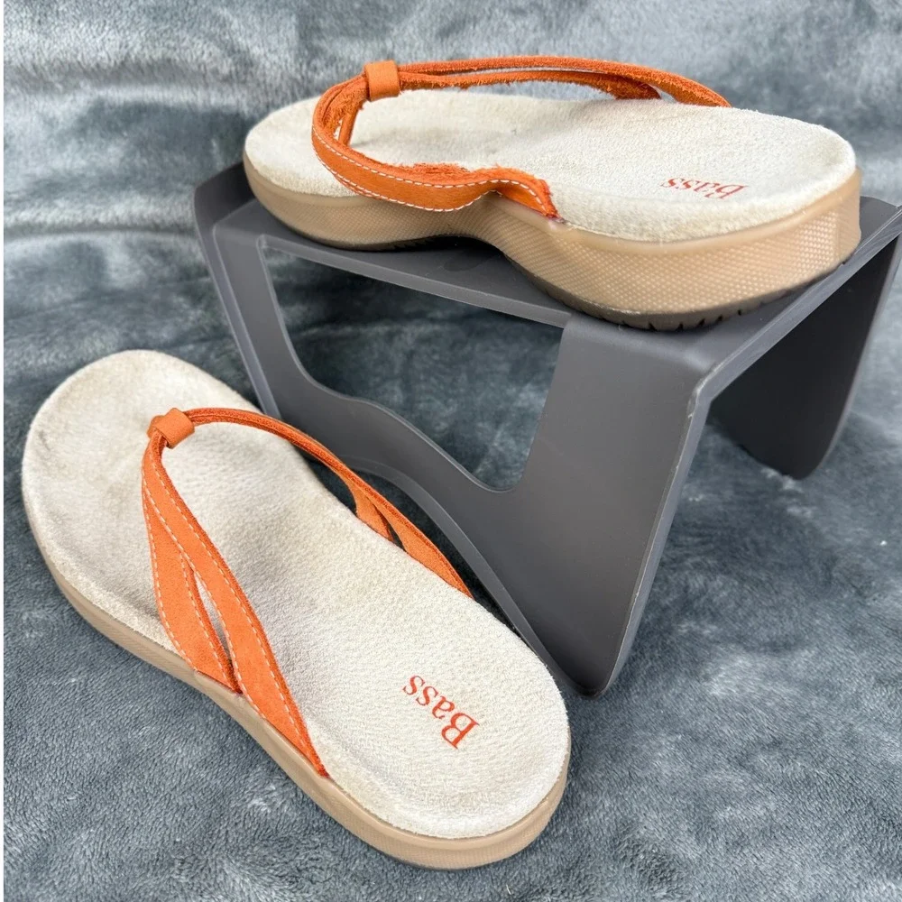 Bass Thong Sandals Women's Orange Braided Strap Comfort‎ Slip On Casual